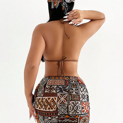 2025 New Swimsuit Female Sexy Four-Piece Bikini Headscarf Bikini Women's Beach Split Swimsuit