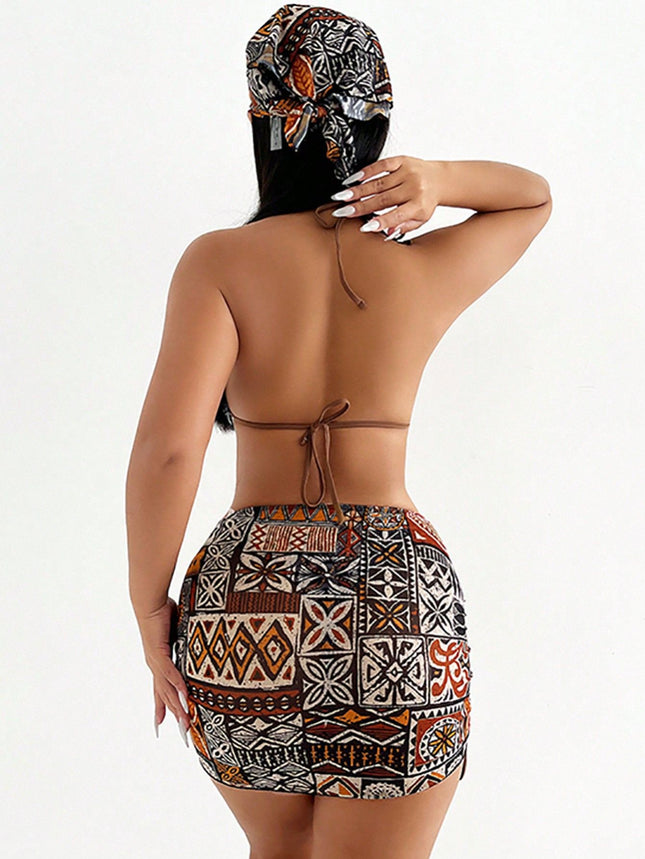 2025 New Swimsuit Female Sexy Four-Piece Bikini Headscarf Bikini Women's Beach Split Swimsuit