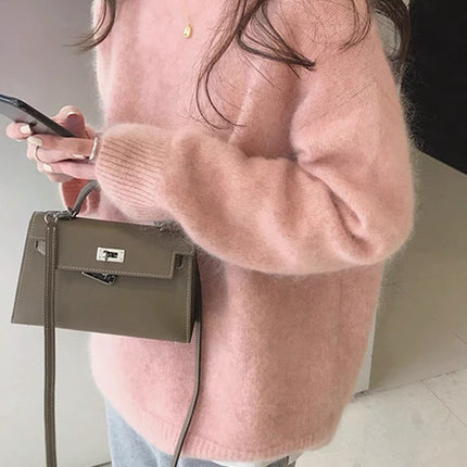 2026 New High-End Raccoon Fur Cream Peach Pink Sweater for Women, Winter Design, Niche Lazy Style