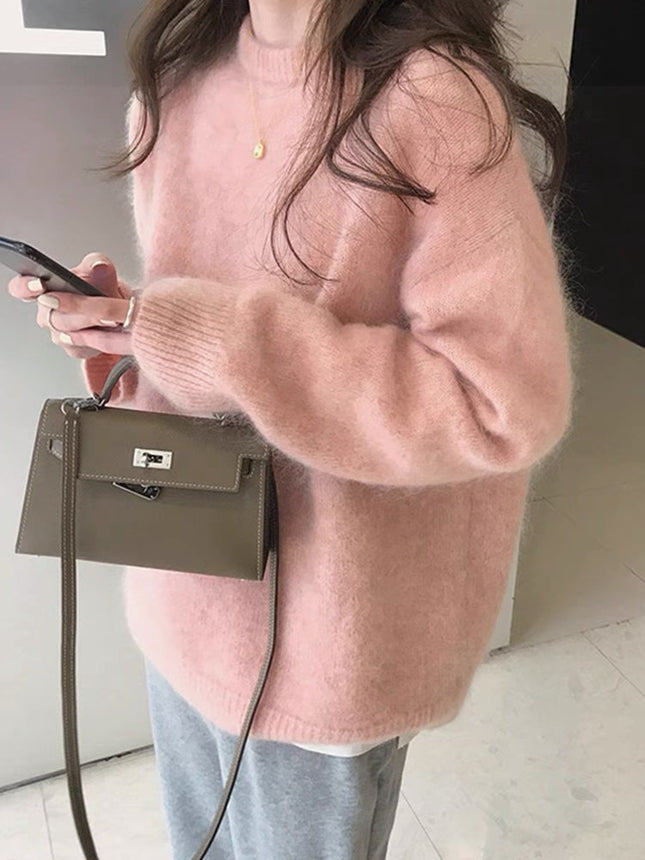 2026 New High-End Raccoon Fur Cream Peach Pink Sweater for Women, Winter Design, Niche Lazy Style