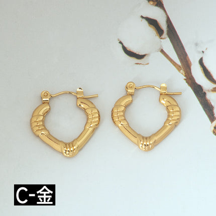 Stainless Steel Gold Earrings Fashion Elegant All-match Simple Geometric Heart-shaped Titanium Steel Women's Earrings Light Luxury High-end Sense