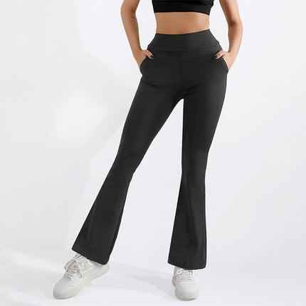 Cross-Border Amazon Fleece-Lined Yoga Pants for Women, Autumn and Winter High-Waisted, Hip-Lifting, Stretchy, Brushed Pocket Flared Shark Pants