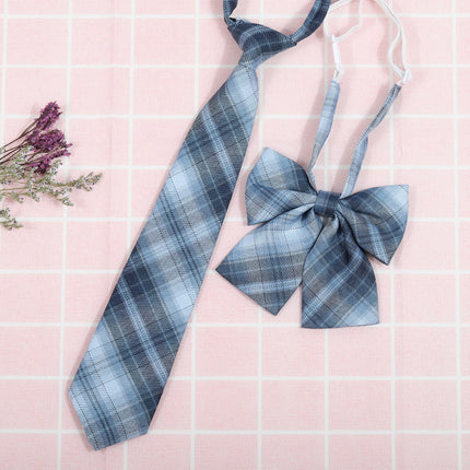 Japanese and Korean striped jk/dk college style men's and women's red cyanotic gray blue shirt accessories tie-free collar set