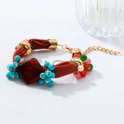 Za European and American Exaggerated Hand-Woven Turquoise Alloy Bracelet 2-Piece Set Summer Beach Vacation Style Hand Jewelry Cross-Border Supply