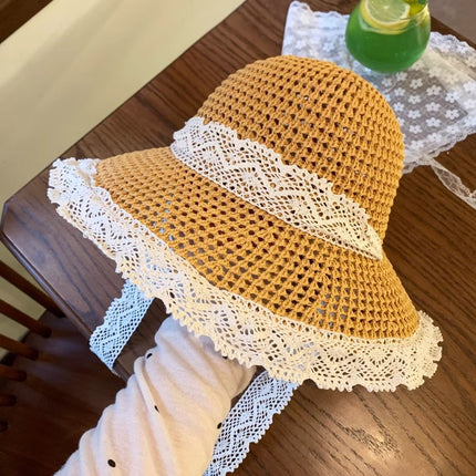 [Great Value] French Style Socialite Flat Top Hat 2025 New Summer Elegant Pearl String Sunshade Woven Straw Hat