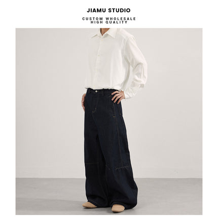 Jiamu Original Cow Sickle Pants Baggy Jeans American Scimitar Jeans for Men and Women Loose Wide Legs Neutral Silhouette