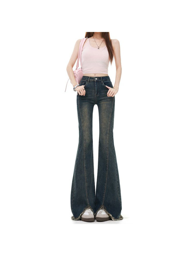 Off-White American Hot Girl Bootcut Jeans for Women 2025 Summer New High-Waist Slimming Look Horseshoe Pants Raw Edge Pants