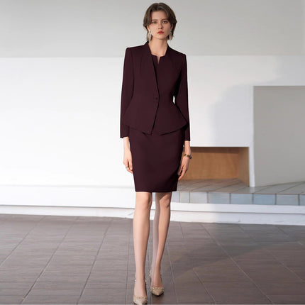 Spring and Autumn Fashion Ancora Red New Style Professional Women's dress suit Slim-Fit Slimming Collarless Dress Work Clothes