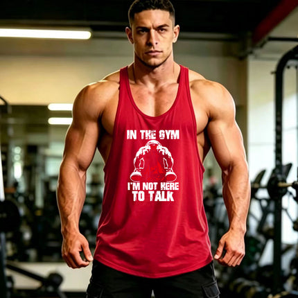 Summer Men's Vest Thin Strap Sports European and American Bodybuilding Fitness T-shirt Printed logo Waistle I-Shoulder Loose Men