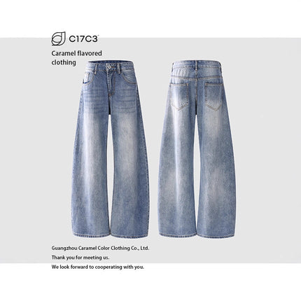 Neutral Style Jtw High Street Unisex American Fashion Retro Loose Wide-Leg Jeans with Drape Effect and Curved Hem