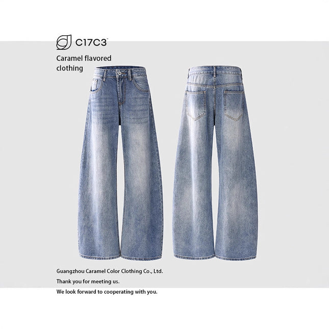 Neutral Style Jtw High Street Unisex American Fashion Retro Loose Wide-Leg Jeans with Drape Effect and Curved Hem