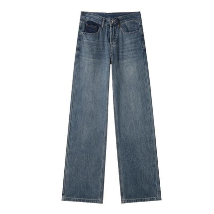 American Style Retro Narrow Wide Leg Jeans Women's Fashionable All-match High Waist Dipping Hip Covering Slimming Straight Floor Trousers