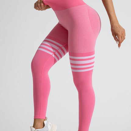Muyao Cross-Border Striped Outdoor Sports Leggings for Women, High-Waisted, Butt-Lifting Yoga Wear, Quick-Drying Running Sports Fitness Pants
