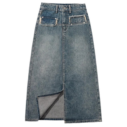 High Waist Denim Skirt Women's Summer New 2024 All-match A- word Mid-length High-end Hip Skirt for Children
