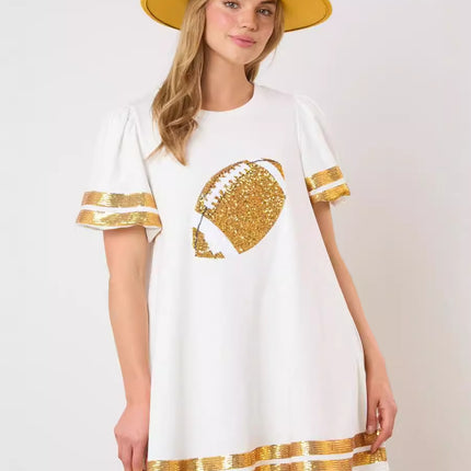2024 New Cross-border European and American Women's Clothing Amazon Game Day Rugby Sequins Decorative Short-sleeved dress Women