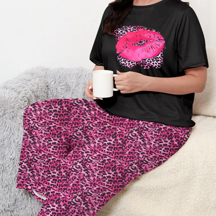 Foreign trade wholesale plus size pajamas hair women's summer thin casual loose crew neck short sleeve trousers home clothes suit
