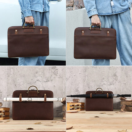 Crazy Horse Leather Business Tablet Laptop Bag Multifunctional Lightweight Genuine Leather Men's Briefcase