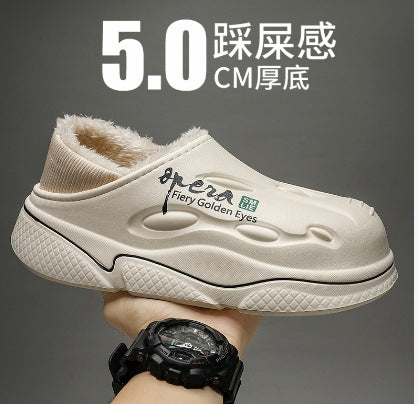 2023 New Cross-Border Velvet Cotton Slippers Winter Baotou Thick-Soled Couple Cotton Slippers Men's Korean Style Slippers Wear-Resistant Cotton Shoes