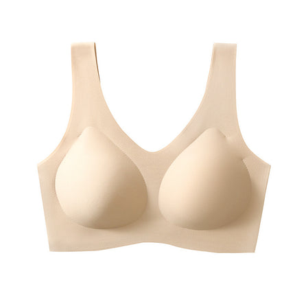 New Seamless Liquid Foundation Semi-Fixed Cup Push-Up Type Lifting Support Bra with Wide Shoulder Straps for Women