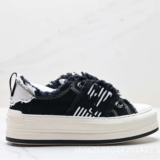 D's Walk'N‘D Embroidered Flats Canvas Shoes Lace-Up Versatile Fashion Sports Women's Sneakers Thick-Soled Shoes