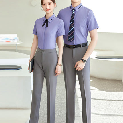 Men's and Women's Professional Shirts Hotel Front Desk Attendant Work Clothes Temperament ktv Catering Salesperson Work Clothes Summer