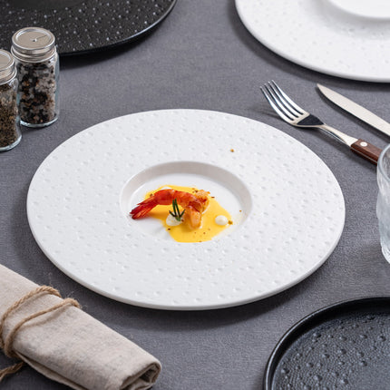 Simple Nordic Style Solid Color Ceramic Western Food Steak Plate High Color Value Mars Pit with Edge Disc Dim Dessert Plate
