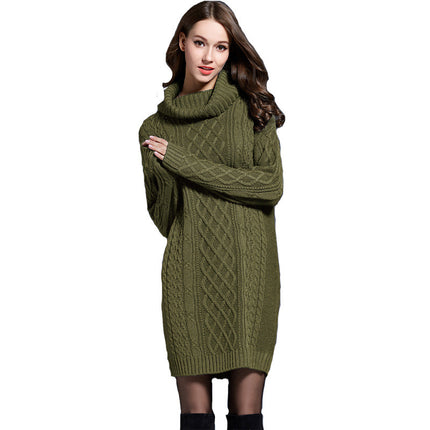 2023 autumn and winter new Amazon best selling European and American plus size women's knitwear dress long turtleneck women