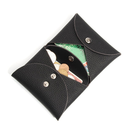 Genuine Leather Cowhide Small Card Holder, Pebbled Card Holder, Coin Purse, Cowhide Multifunctional Buckle, Half-Fold Business Card Holder, Coin Purse