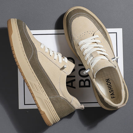 Men's shoes 2025 spring new anti-velvet pigskin board shoes tide daily genuine leather sneaker casual lace-up board shoes for men