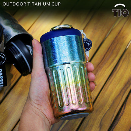 Pure Titanium Insulated Cup with Strap, Coffee Cup, Car-Mounted One-Handed Opening Lid, Antibacterial and Fresh-Keeping Titanium Cup, Fully Titanium Car-Mounted Portable