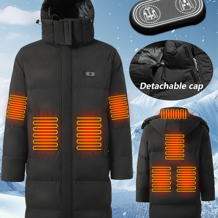 Cross-Border European Size Winter Smart Heating Clothing, Popular Outdoor Hooded Heated Cotton Coat for Men and Women, Over-The-Knee Long Constant Temperature Clothing