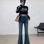 Thick velvet vintage blue trousers / XS