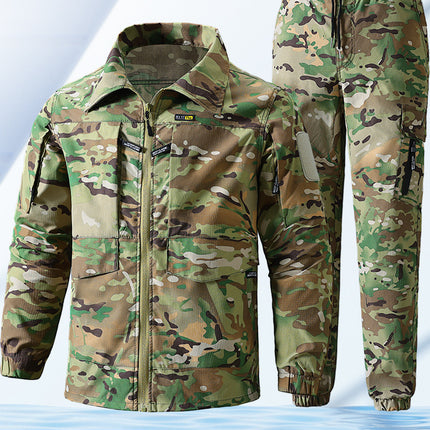 Outdoor Summer Camouflage Clothing suit Men's Wear-resistant Tear-resistant Multi-pocket Labor Protection Breathable Quick-drying Training Clothing Men's Tooling