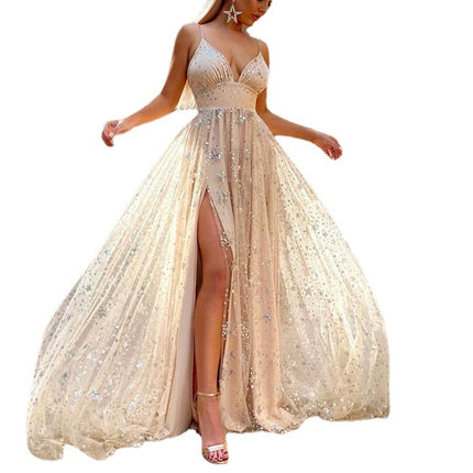2025 Amazon Style Suspender Waist Slit Sparkling Floor-Length Long Skirt Dress Women's Dress Style