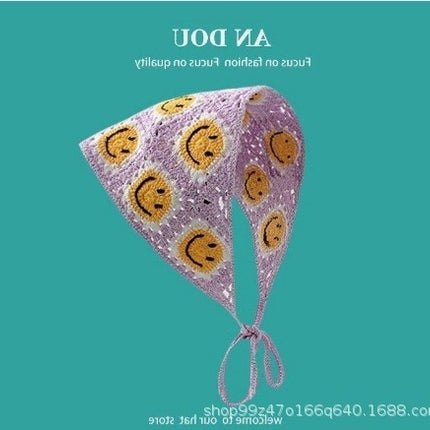 Hot Girl Internet Celebrant Photo Flower French Style Triangle Scarf Headscarf Women's Cute Knitted Hair Band Silk Scarf High-grade Headwear Summer