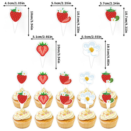European and American Strawberry Birthday Theme Party Supplies Flags, Flowers, Honeycomb Table Decorations, Desktop Table Decorations