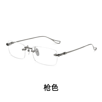 Baishifen Shenzhen Pure Titanium Business Black Glasses Frame Ultra Light Frameless Retro Myopia Glasses Frame Men's WYB8808