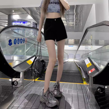 Versatile commuter black suit shorts women's plus size summer new high waist leggings outer wear small hot pants