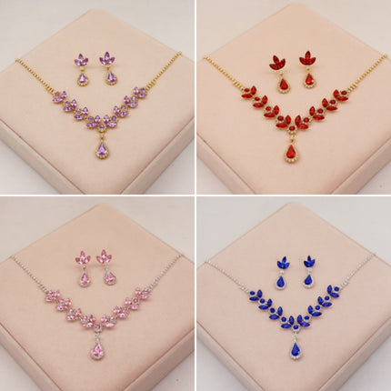 Cross-border New Crystal Amethyst Necklace Earrings suit Evening Dress Accessories Bridal Accessories High-end Sense
