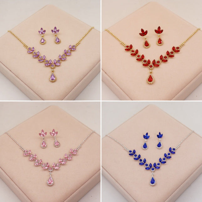 Cross-border New Crystal Amethyst Necklace Earrings suit Evening Dress Accessories Bridal Accessories High-end Sense