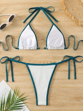 2024 sexy two-point bikini swimsuit Women's European and American Foreign trade lace high waist bikini beach hot spring swimsuit
