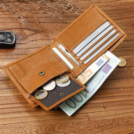 Men's casual vegetable tanned first layer cowhide wallet multi-functional large capacity wallet genuine leather short Coin Purse Wallet fashion