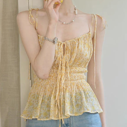 Midsummer Oil Painting Series & High-set Oblique Cut Mid-length French Printed Sling dress