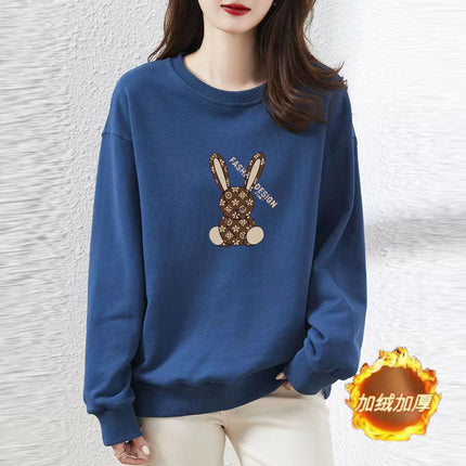 Heavy Chinese Cotton Sweater fleece-lined Thickened Autumn and Winter Printed Loose Couple's Top Long Sleeve Unisex Base Shirt