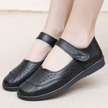 Mom's Shoes Women's Soft-Soled Non-Slip Summer Sandals Hollow Breathable Middle-Aged and Elderly Single Shoes Flat-Soled Hole-In-The-Wall Women's Shoes for the Elderly