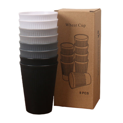Striped Cup 8 Boxed Wheat Straw Household Water Cup Drop-resistant Handicap Cup Brush Cup Restaurant Juice Cup