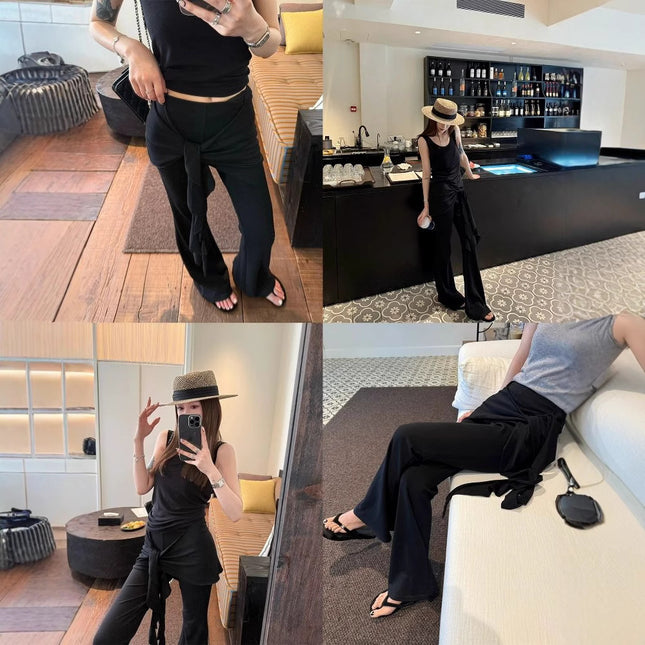 Superniniy Modal Butt Curtain Flared Yoga Pants Cover the Crotch, Slimming Look and Long Legs, Mid-Waist Pants for Women Summer