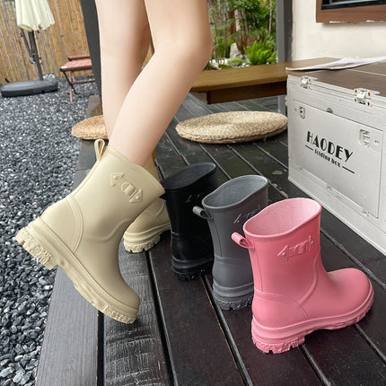 2025 Pvc Outdoor Car Wash Cleaning Rain Boots for Women, Mid-Calf Waterproof Shoes, Low Heel, Wear-Resistant, Non-Slip, Rainproof