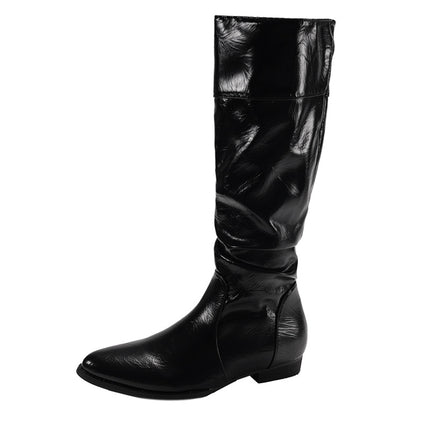 Black British Pointed Toe Thick Heel Inner Heightening Boots Women's Boots 2025 New Autum Slim Retro Knight Boots