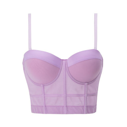 Cross-Border Trade Women's Tube Top Push-Up Bra Solid Color Mesh Fishbone Bra Camisole Top Wholesale Sexy Style